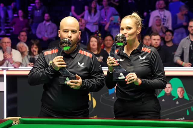 Brecel became a World Mixed Doubles champion alongside Reanne Evans. Credit: Matt Huart/World Women's Snooker Tour