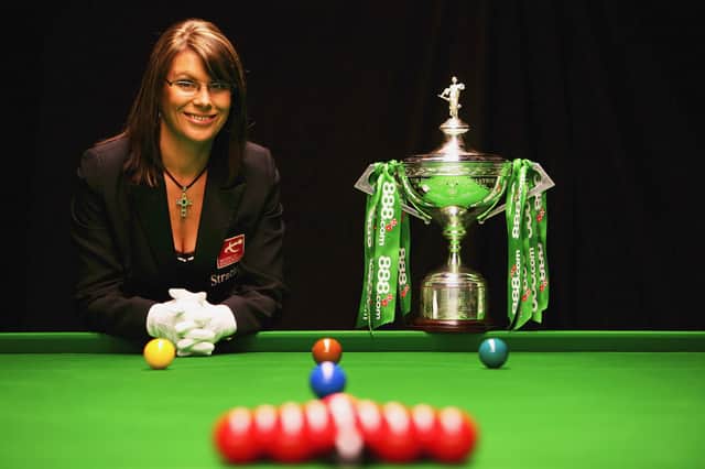 Michaela Tabb and the World Snooker Championship trophy